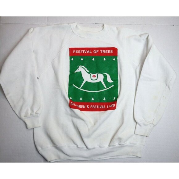 VINTAGE FESTIVAL OF TREES CHILDREN'S FESTIVAL LAND CHRISTMAS SWEATSHIRT - STAINS - Picture 1 of 12